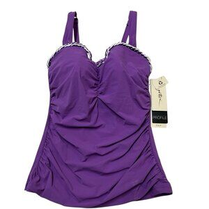Profile by Gottex Tankini Top Womens 34E Purple Kundala Ruffle‎ E Cup Top Only